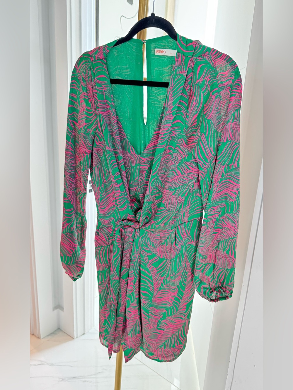 Intempo Green & Pink Printed Wrap Dress, Large